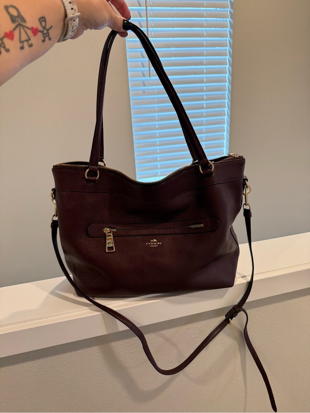 Coach Pebbled Leather Shoulder Bag in Dark purple